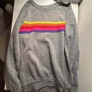 Aviator nation grey crewneck with rainbow stripes sz M